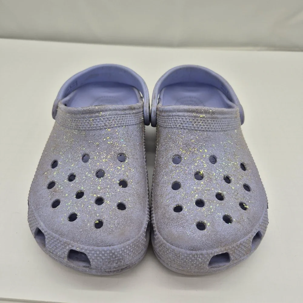 Crocs Classic Glitter Clogs Purple Girls Size J5 Slip On Sandals
